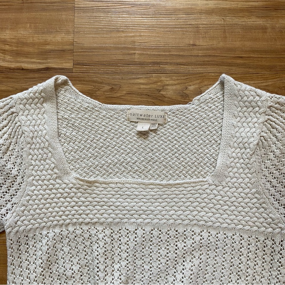 saltwater LUXE Cream Knit Square Neck Puff Sleeve Sweater Top - Picture 11 of 16